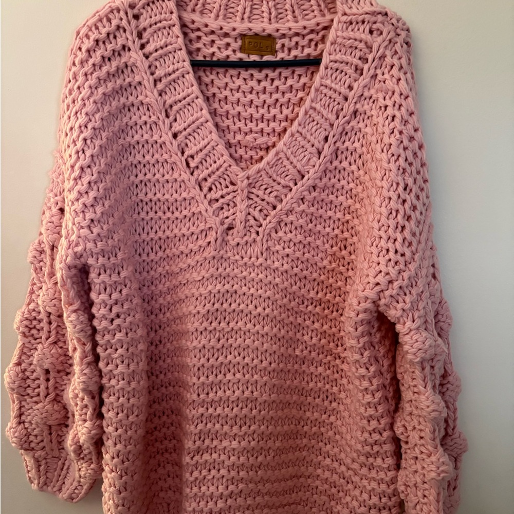 POL Pink V-Neck Chunky Sweater